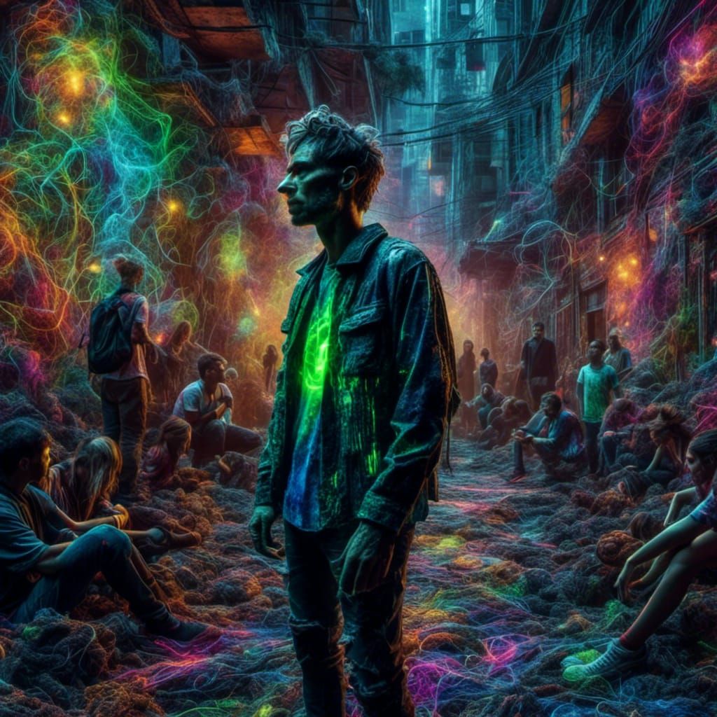 Zombie Chase in Neon Alley: Digital Art