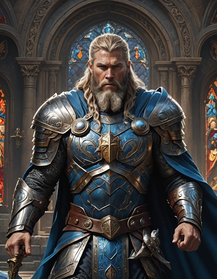 Muscular Warrior in Stained Glass Armor