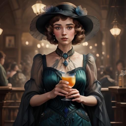 1920s Flapper Girl Drinking a Margarita