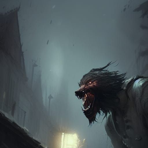 Werewolf Transformation in Dark Fantasy Style