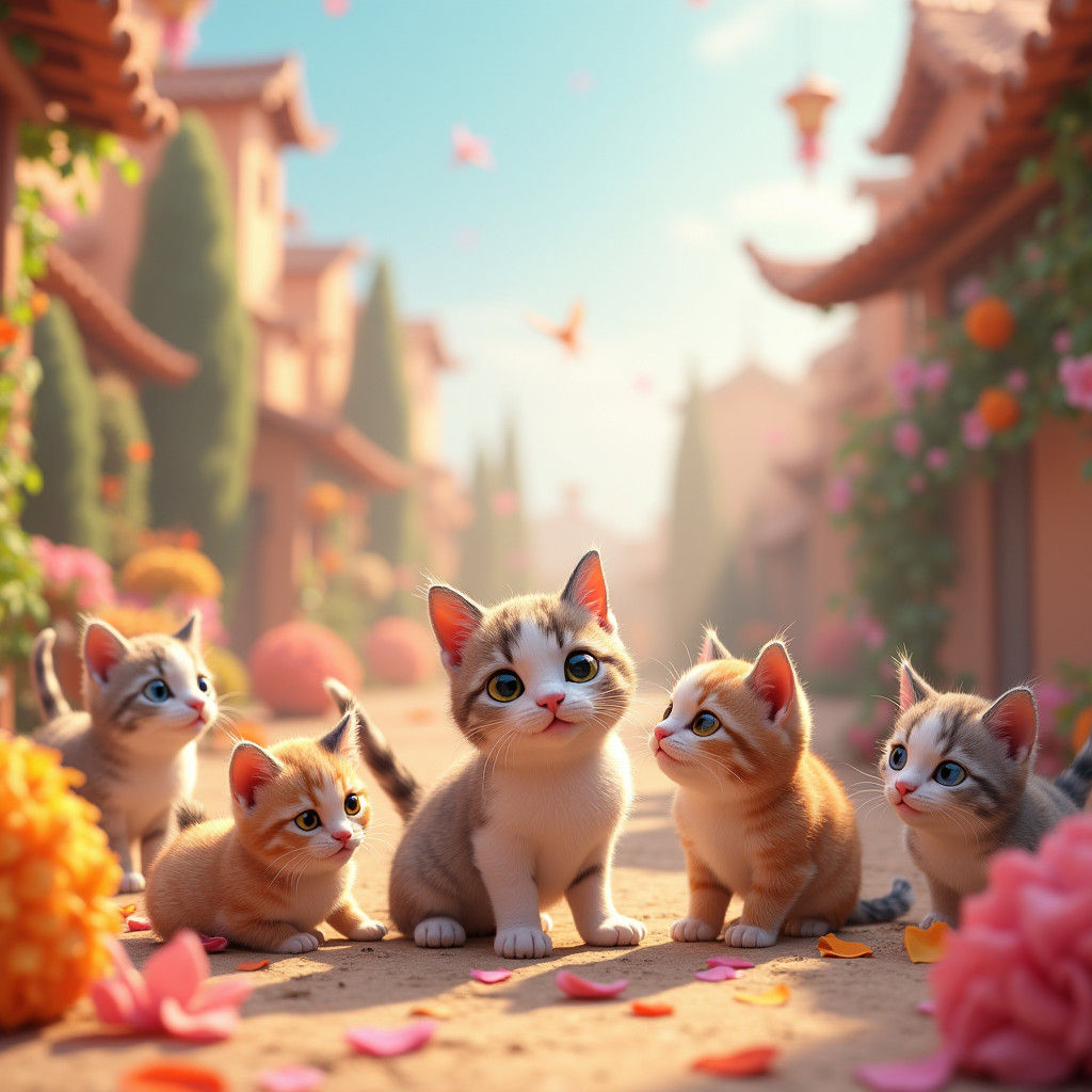 Dreamlike Kitten Paradise in 3D Digital Art