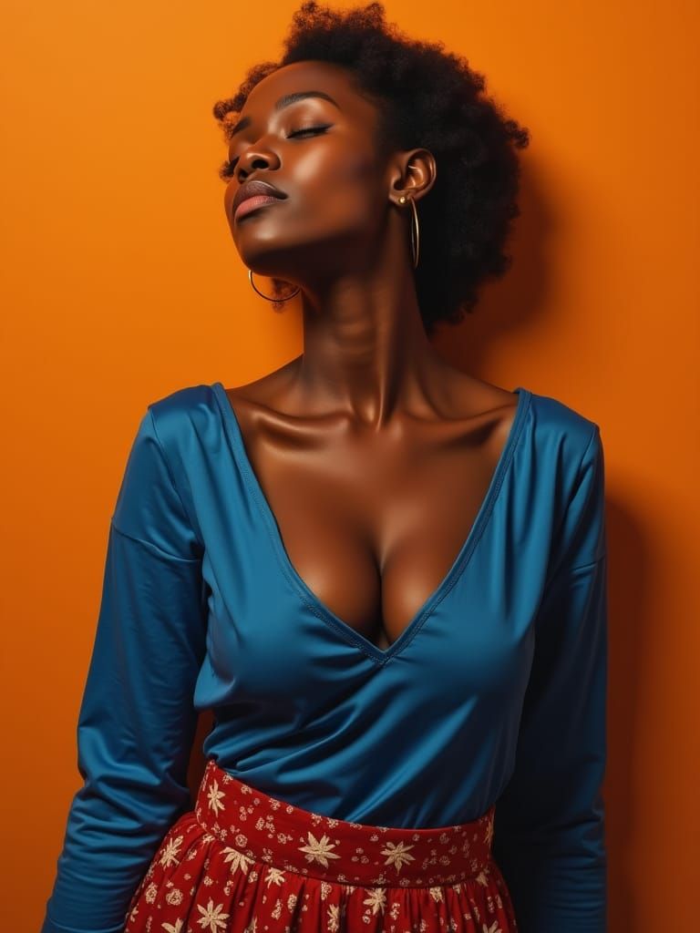 Contemplative Woman in Blue: A Realistic Acrylic Painting