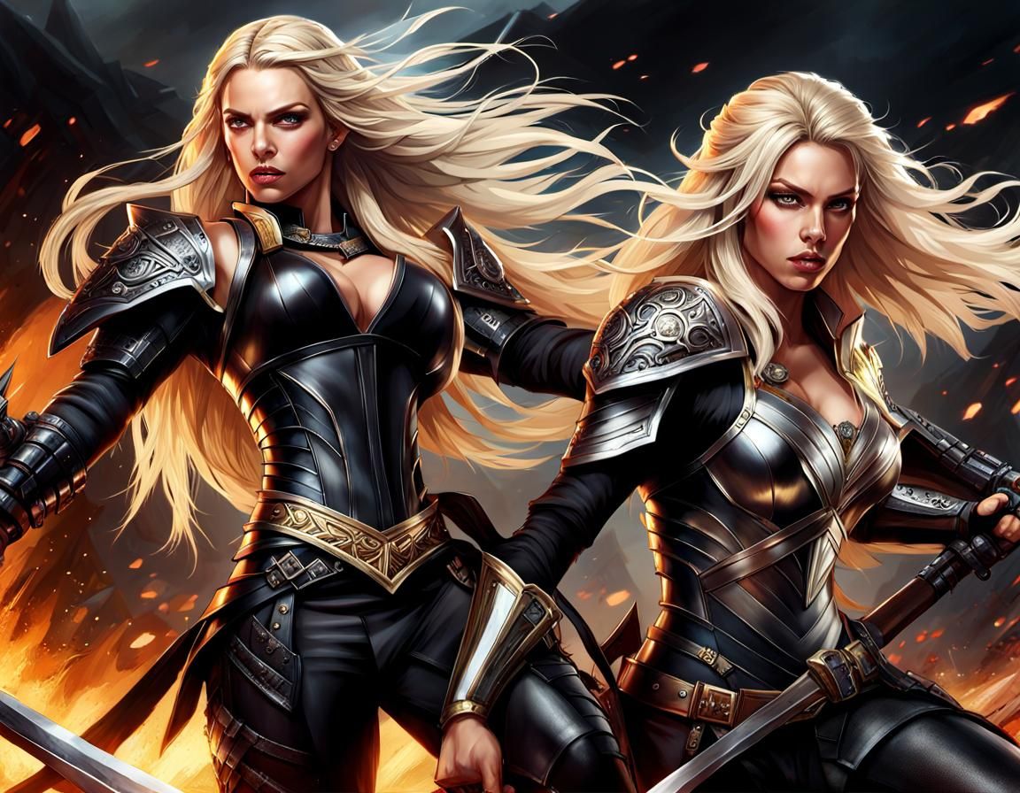 Fierce Women Warriors Battle in Shiny Armor