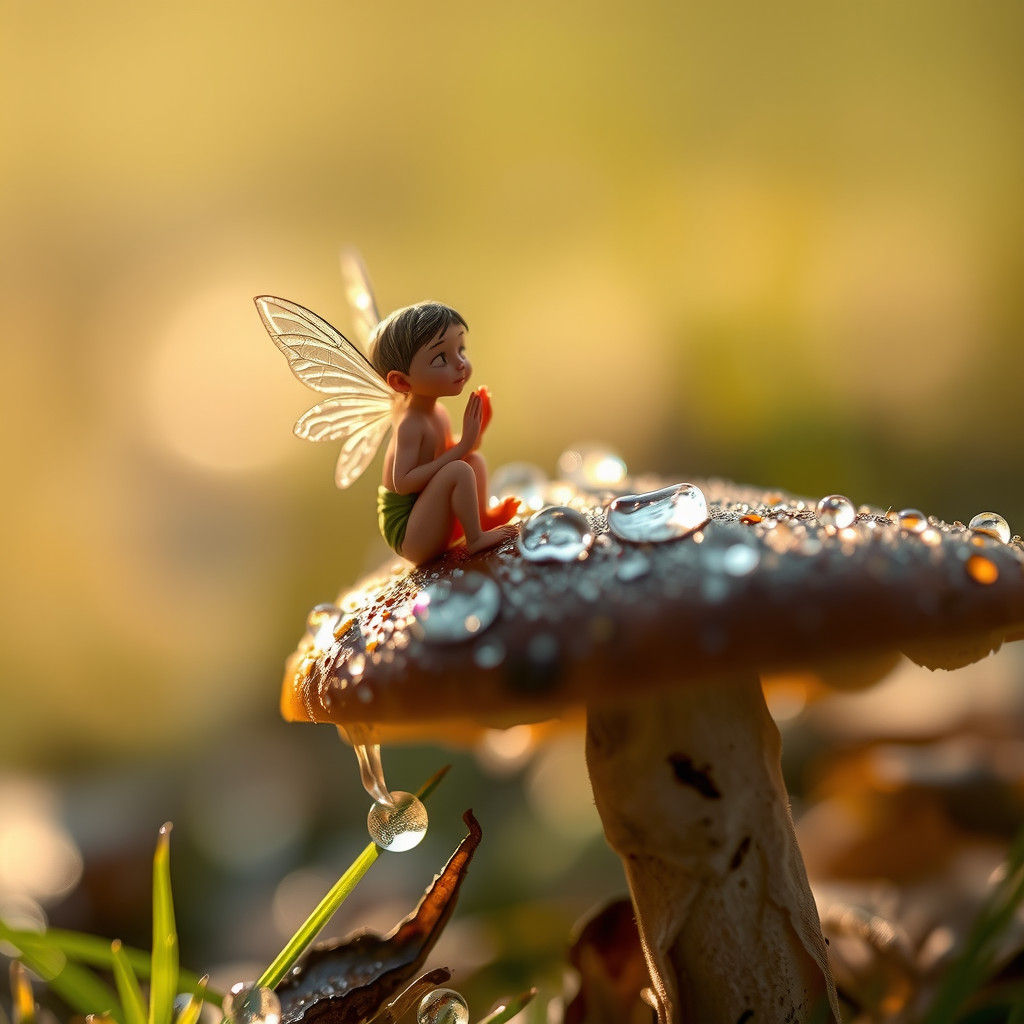 Tiny Fairy on Mushroom: Macro Photography