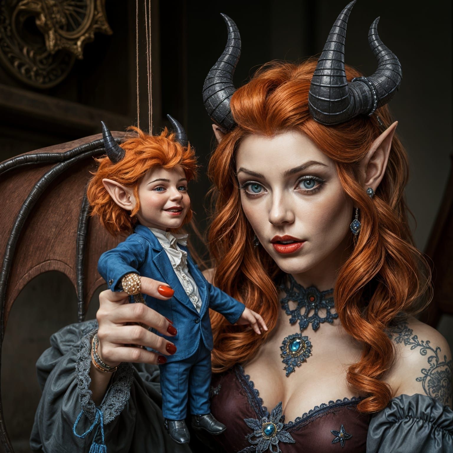 Hyperrealistic Female Devil with Puppet