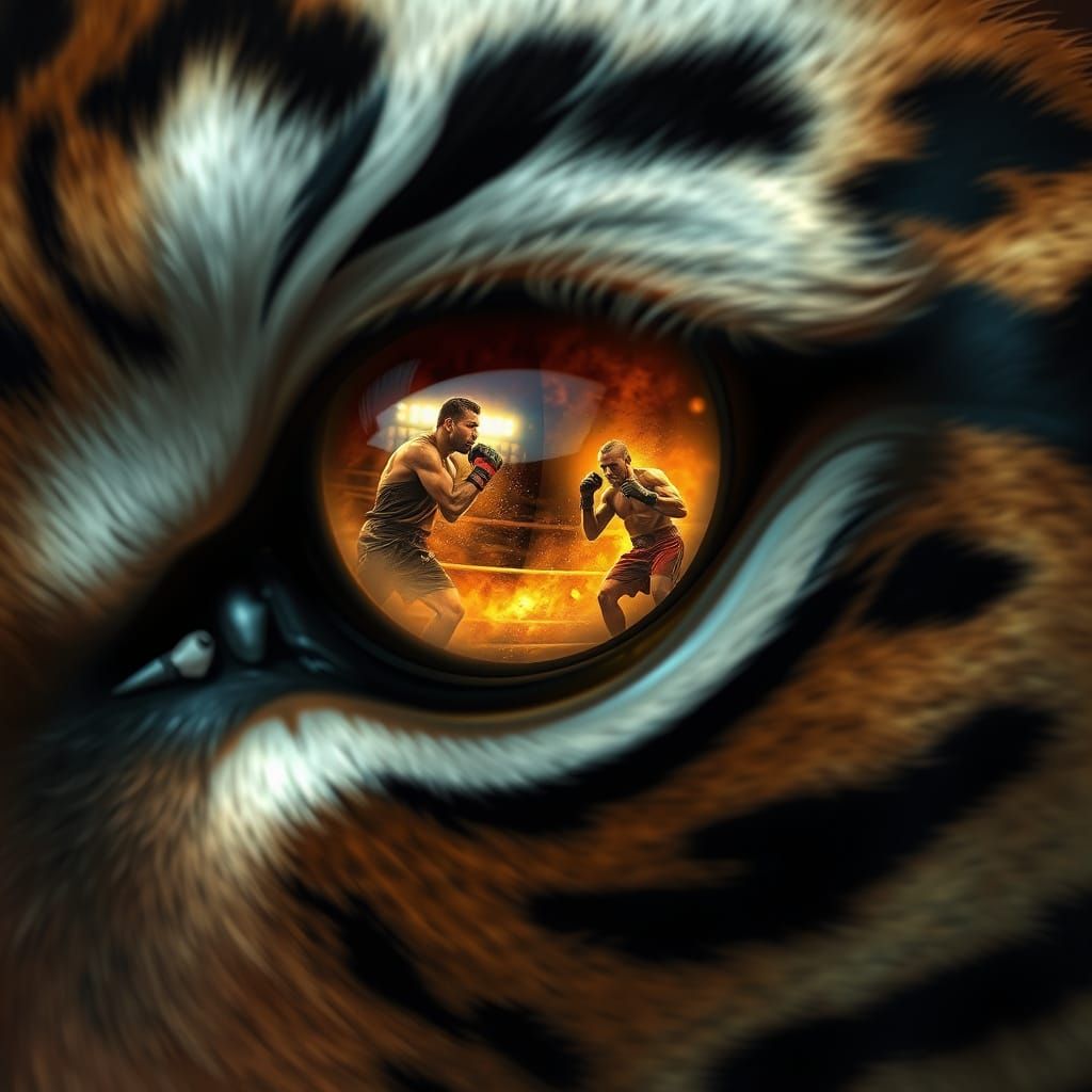 Tiger's Eye Reflecting Boxing Match, Fantasy Digital Art
