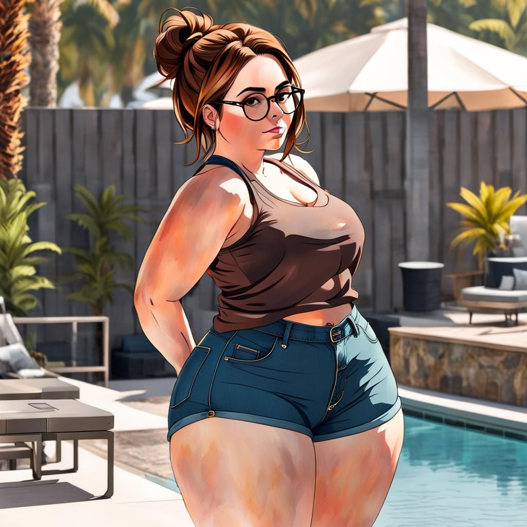 Curvaceous Woman in Tank Top and Short Shorts