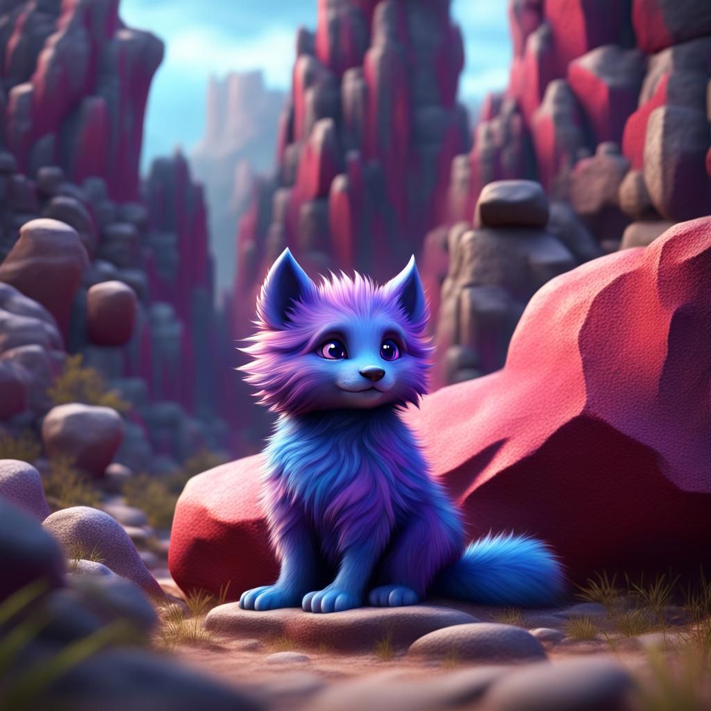 Colorful Furry Creature in Stone Forest