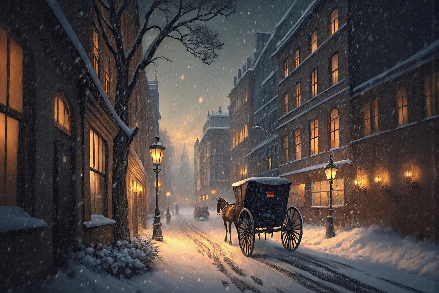 Victorian London Winter Street Scene as Impressionist Painti...