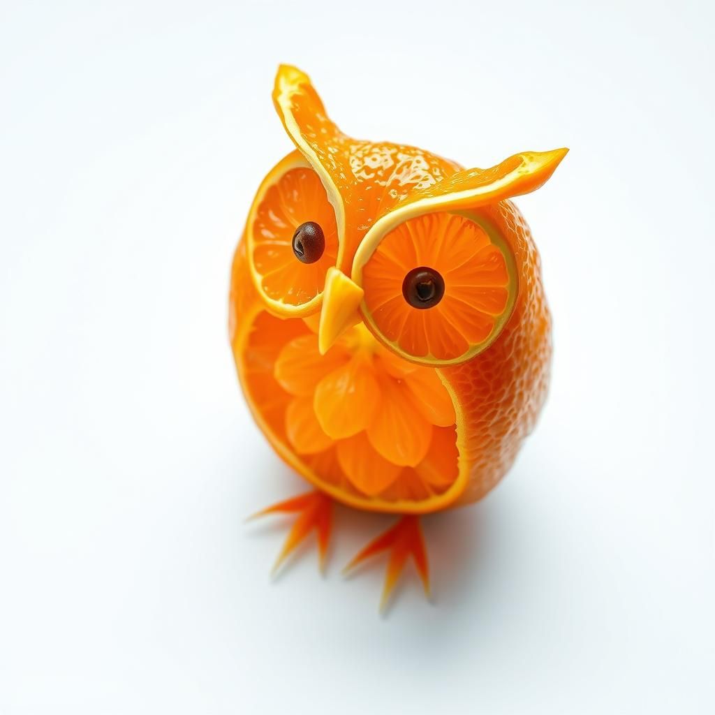 Orange Owl: A Fruit Carving Masterpiece