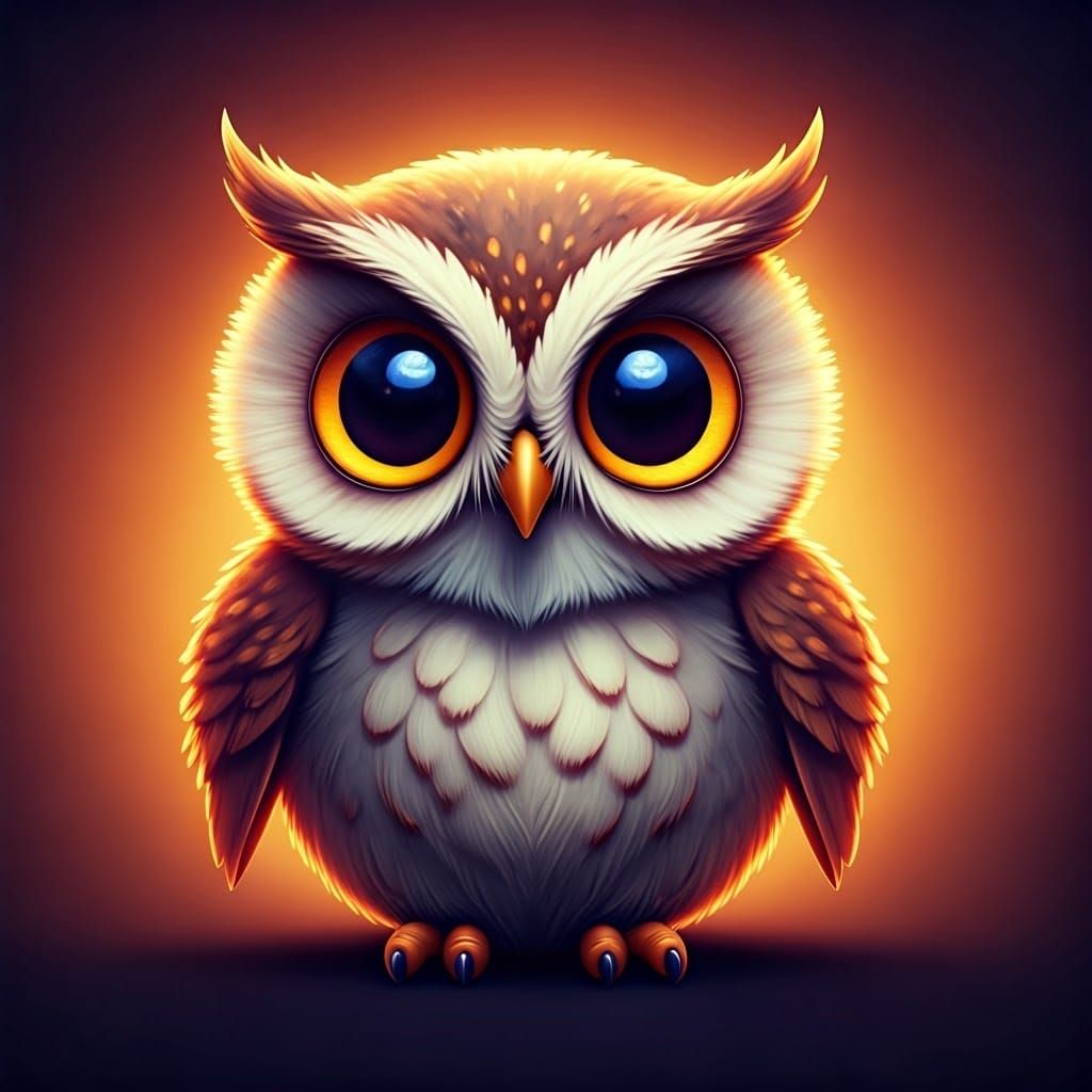 Whimsical Fantasy Owl in Vibrant, Gradient Background