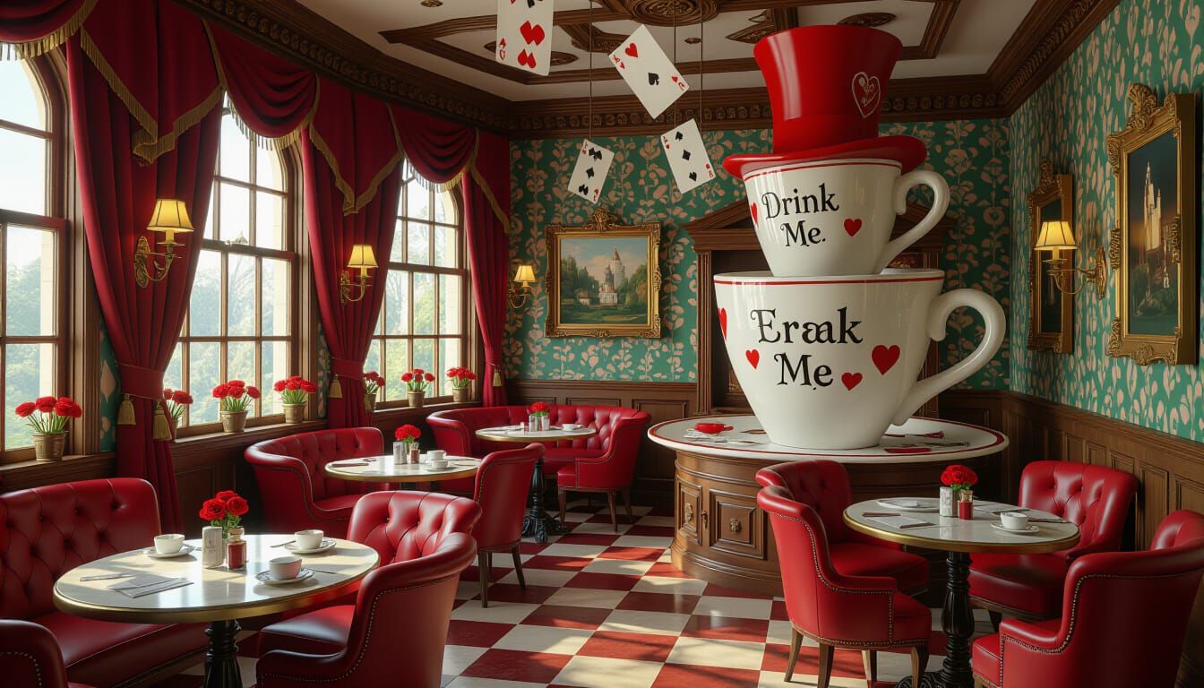 Whimsical Wonderland Cafe with Dreamlike Oil Painting Style