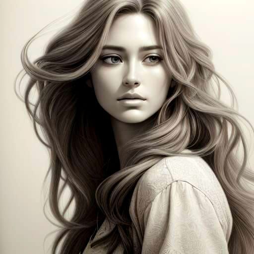 Serene Grayscale Portrait in Intricate Pencil Drawing Style