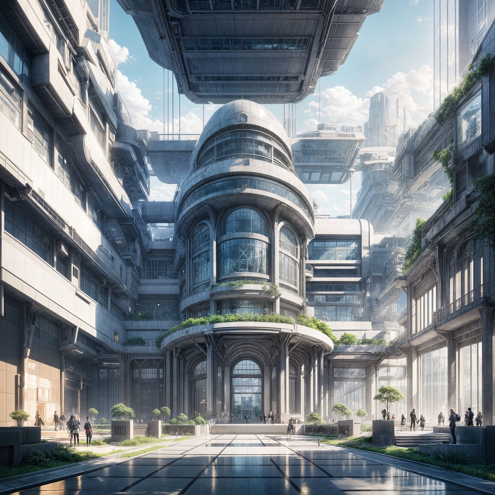 Futuristic College Campus in Cyberpunk Aesthetic