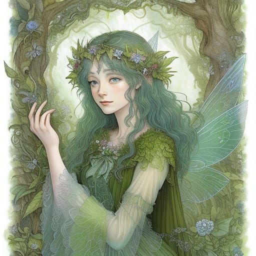 Whimsical Fairy Amidst Vibrant Forest Blooms