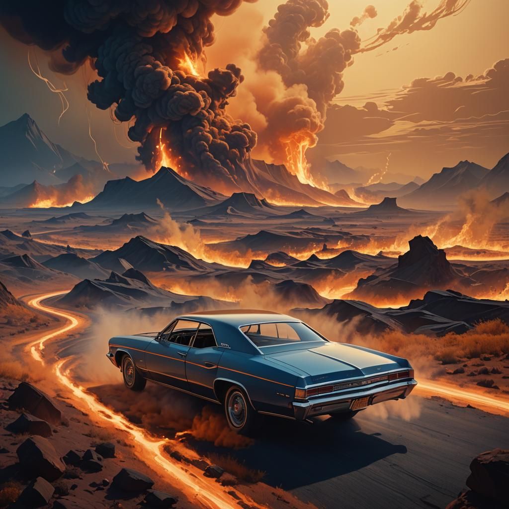 Surreal Landscape With Impala, in Syd Mead Style