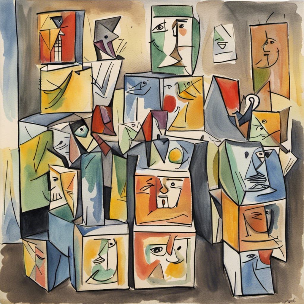 Picasso's Cubic Shop: An Art Brut Watercolor