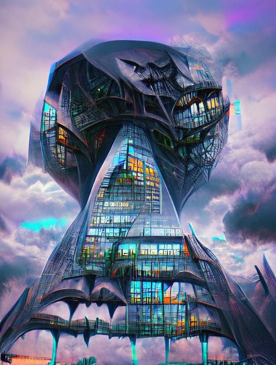 High-Tech Gothic Villain Lair: Digital Illustration