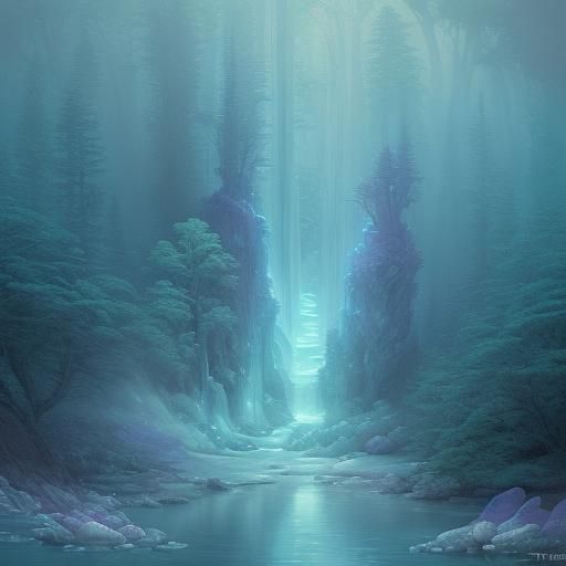 Ethereal Aquamarine Stone in Fantasy Landscape
