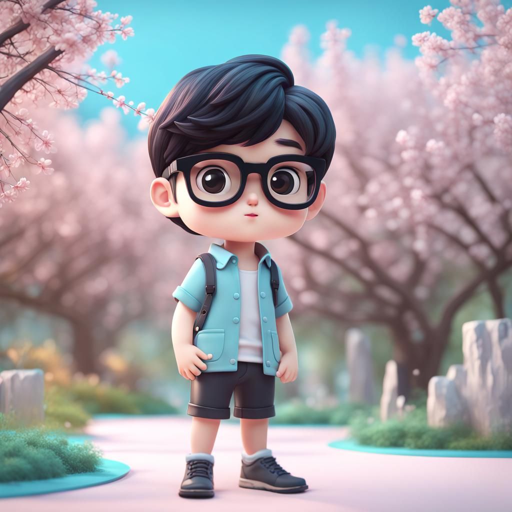 Handsome Boy in Spring Scene, 3D Render