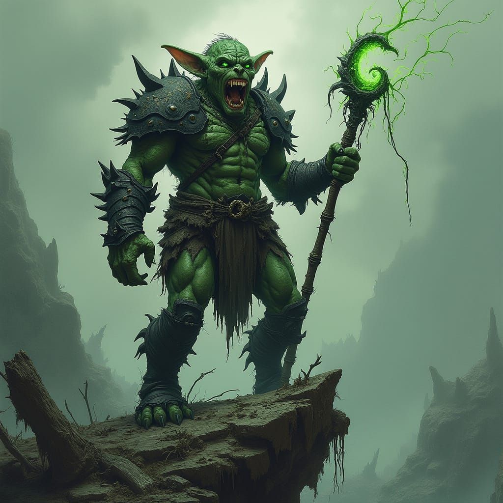 Goblin Warrior Dominates Dark Fantasy Battlefield