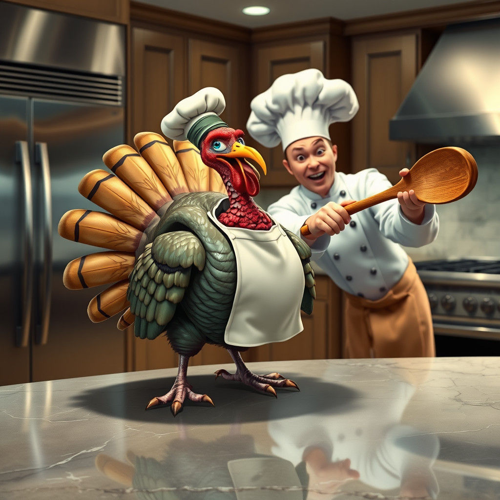 Turkey Chef Showdown in Gleaming Kitchen: Animated Style