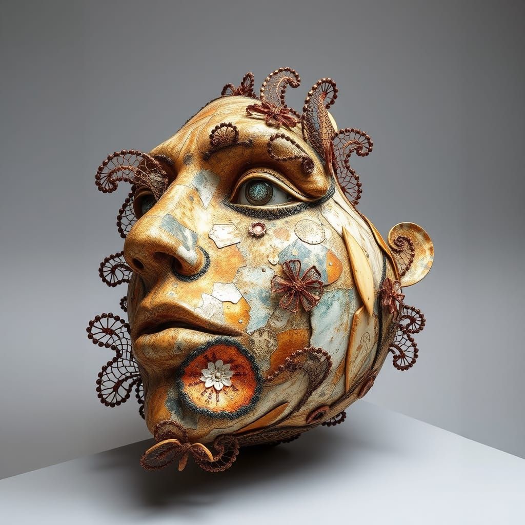 Collage Sculpture of Corroding Metallic Lace