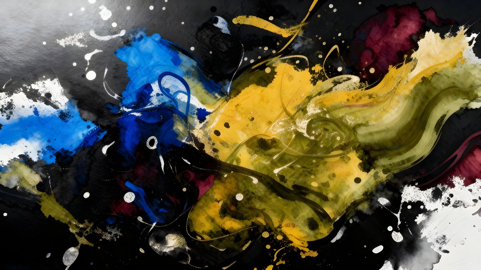 Abstract Alcohol Inks: Blue, Yellow, Green, Burgundy Swirls