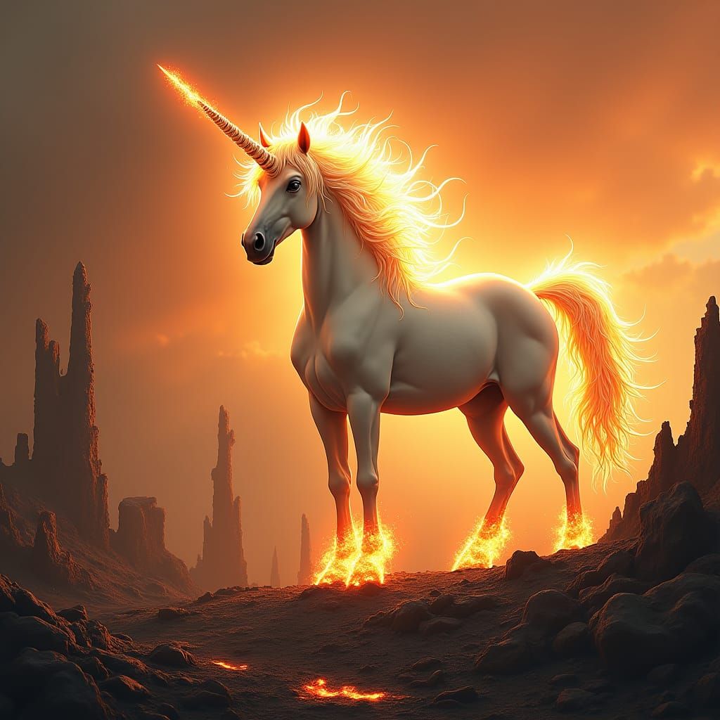 Radiant Unicorn in Post-Apocalyptic Landscape