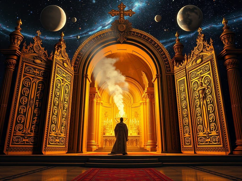 Majestic Orthodox Temple Amidst Celestial Wonders