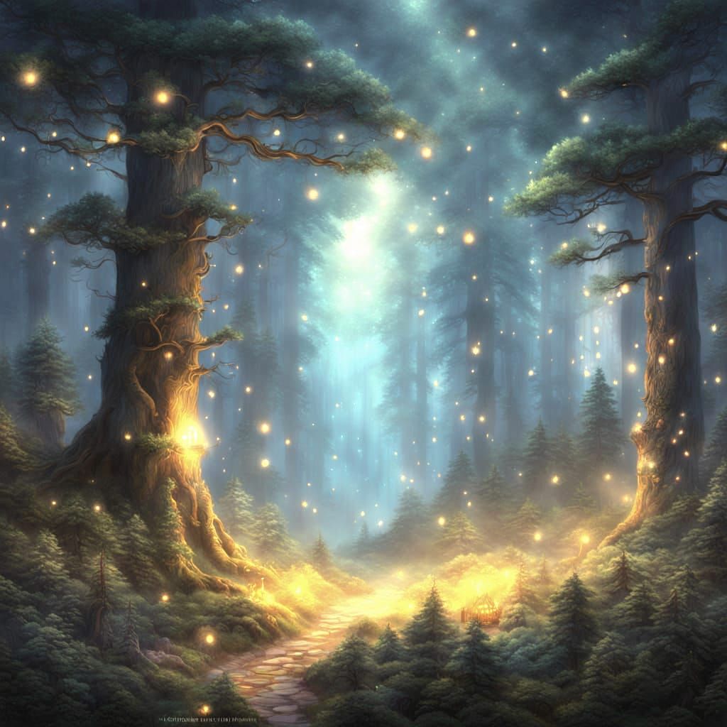 Mystical Forest Cavern with Fairy Lights