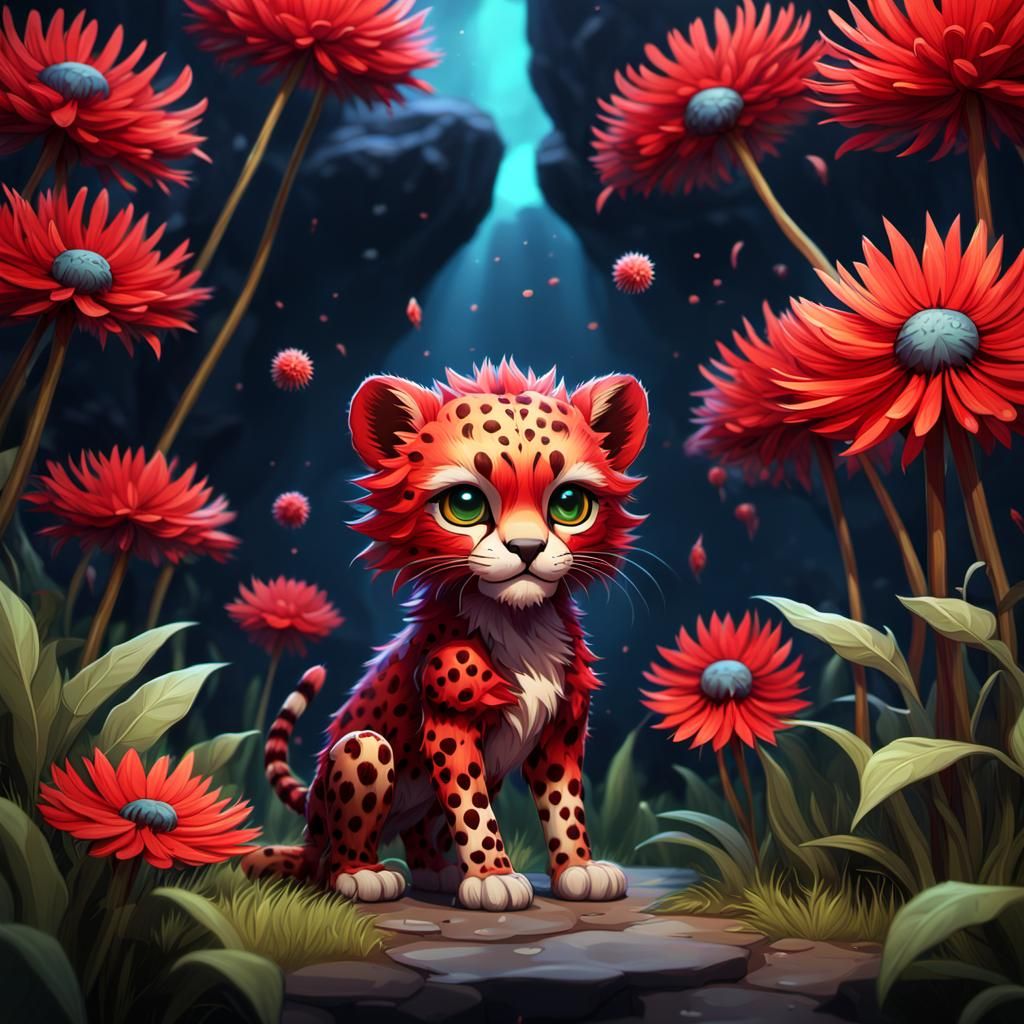 Chibi Dandelion Cheetah: Detailed Fantasy Art