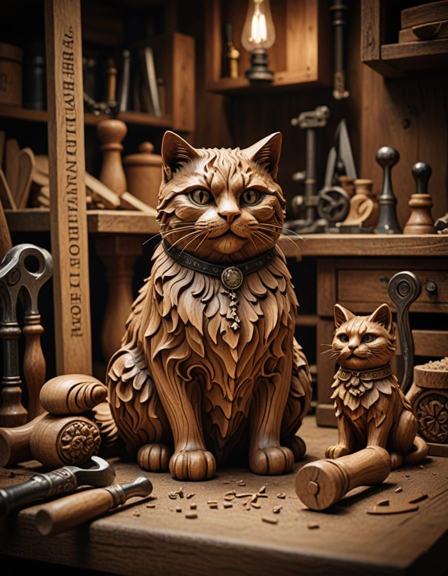 Carved Wooden Sign with Figures in Gothic Style