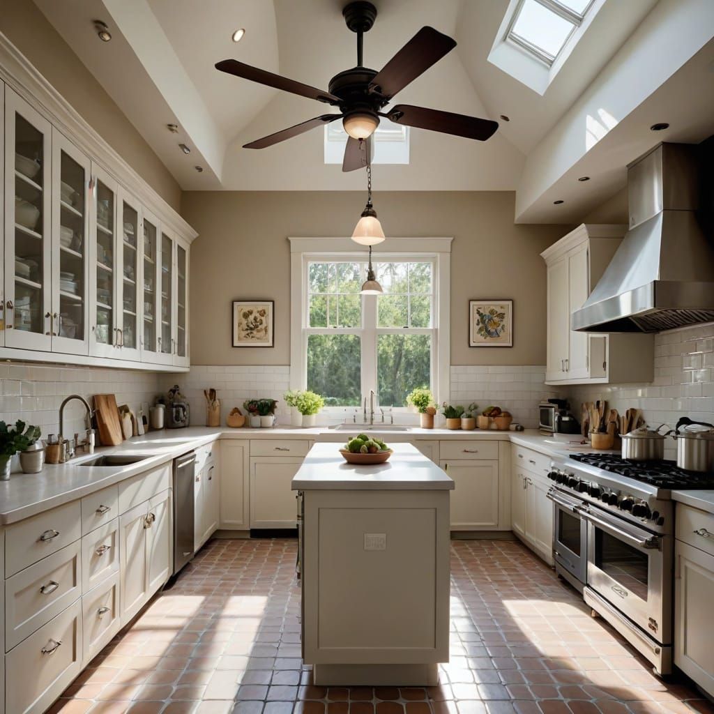 Elegant High-End Chef's Kitchen with Bright Skylights