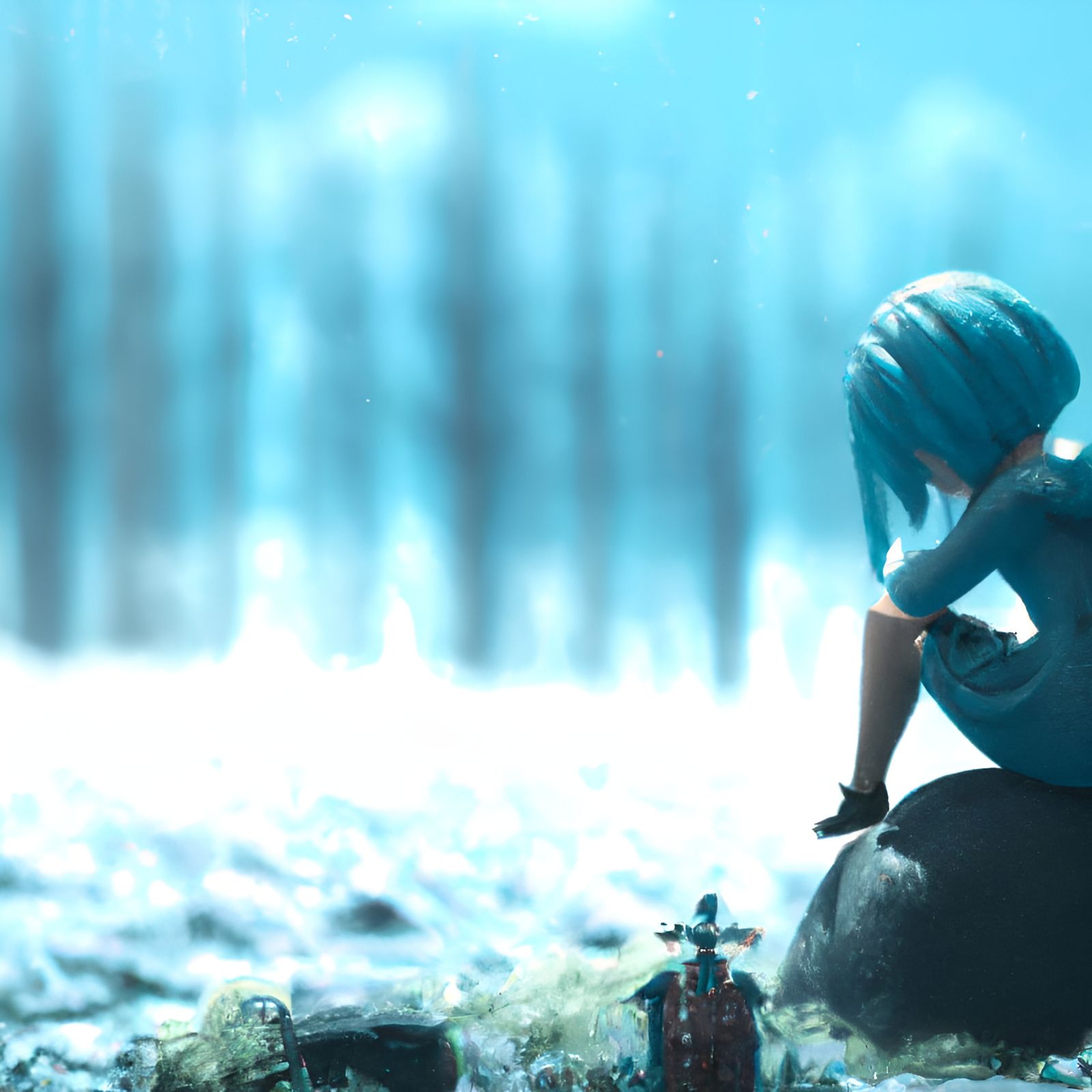 Dreamlike Ghibli Scene in Light Blue