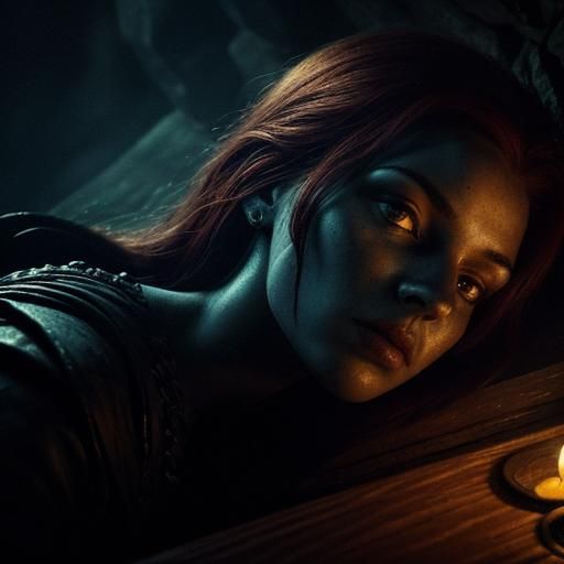 Triss Merigold from The Witcher 3 lying in a coffin