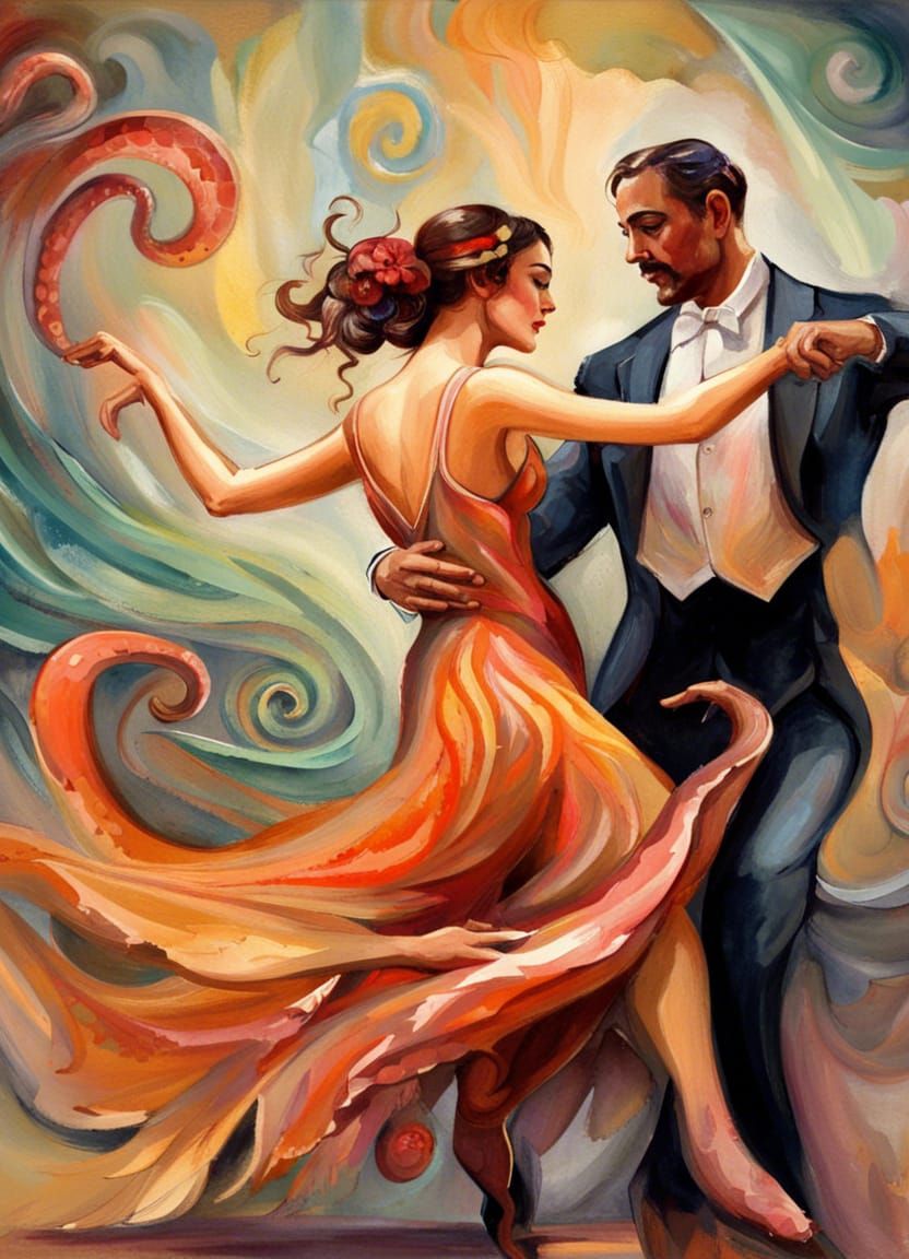 Tango Dance of Jellyfish and Octopus: 3D Digital Art