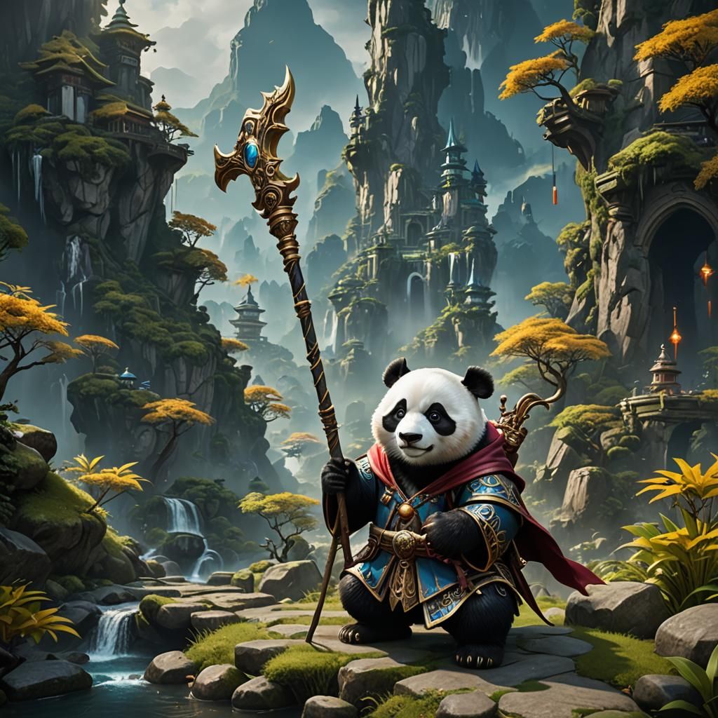 Panda Wizard with Staff: Fantasy Concept Art
