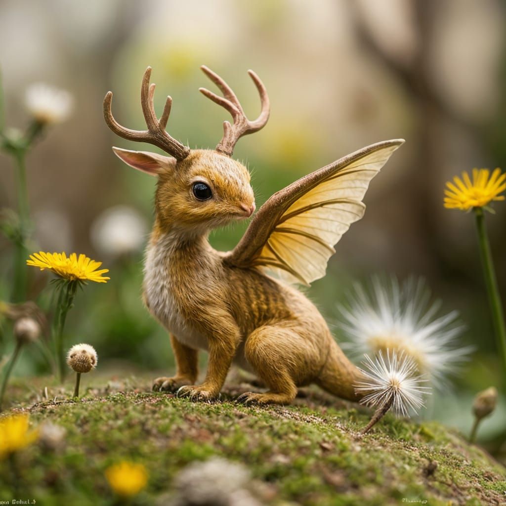Whimsical Fawn Dragon Hybrid with Hummingbird Wings