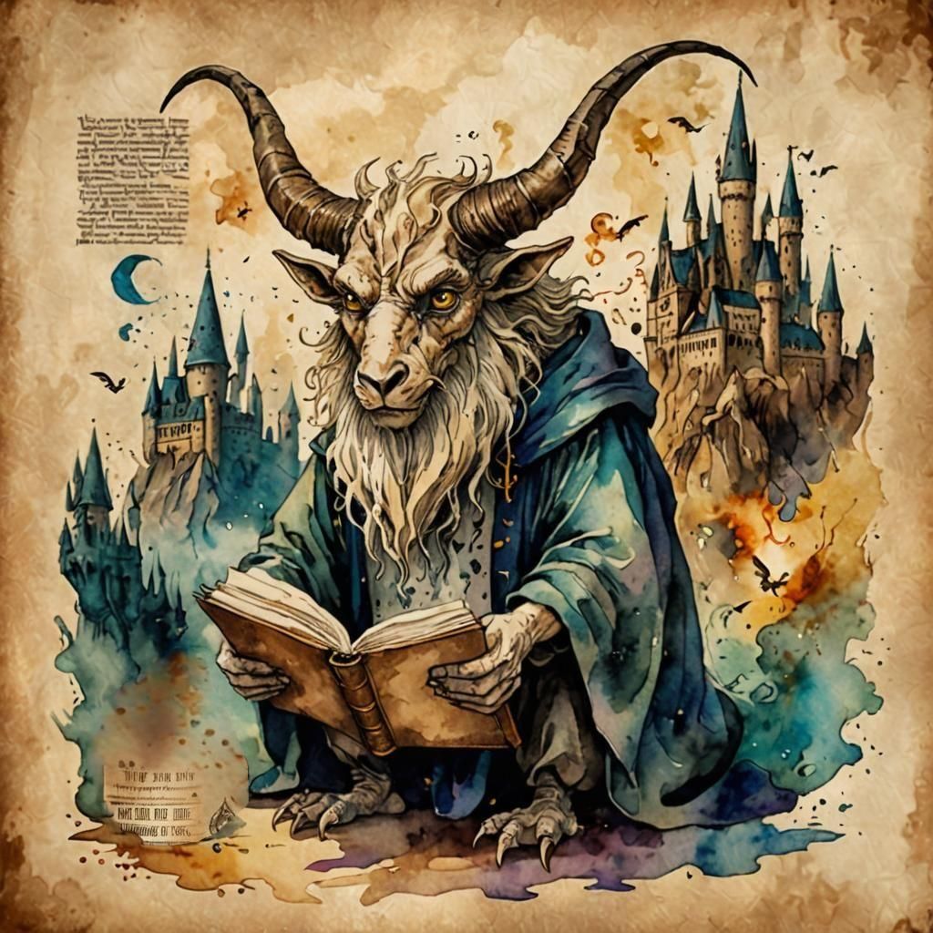 Crumple-Horned Snorkack Watercolor Art on Parchment