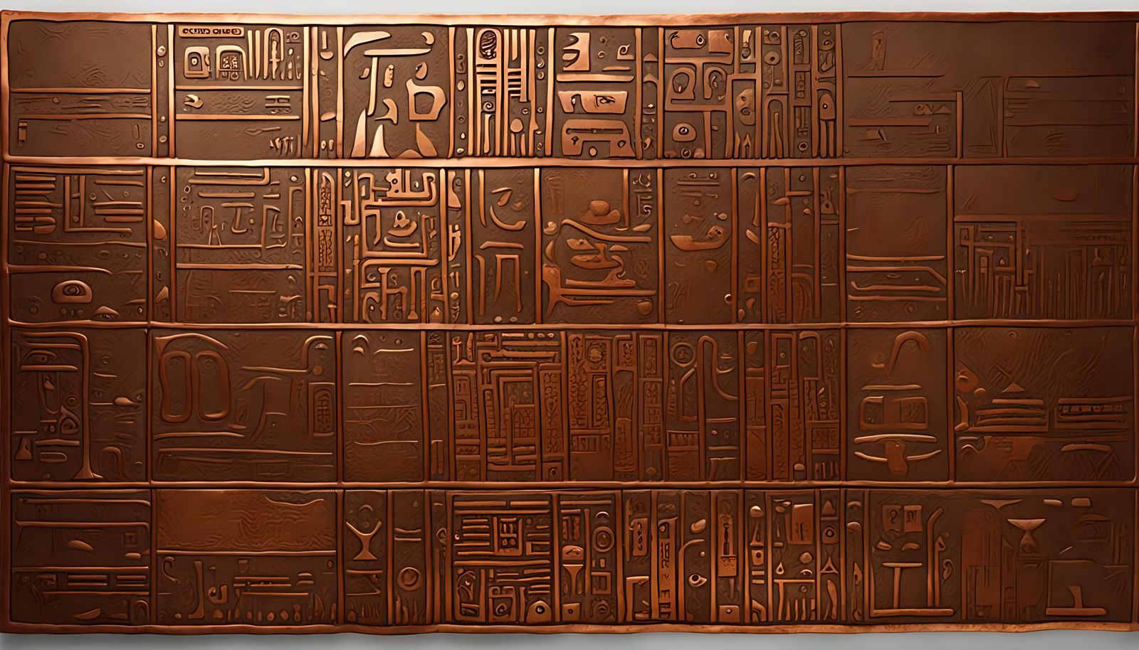 Laser-Etched Copper Hieroglyphs in Oiled Finish