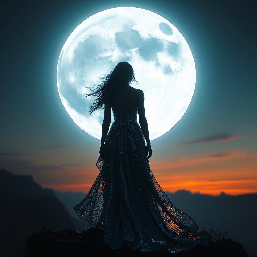 Woman Shimmers in Moonlight: Art Nouveau Concept Art