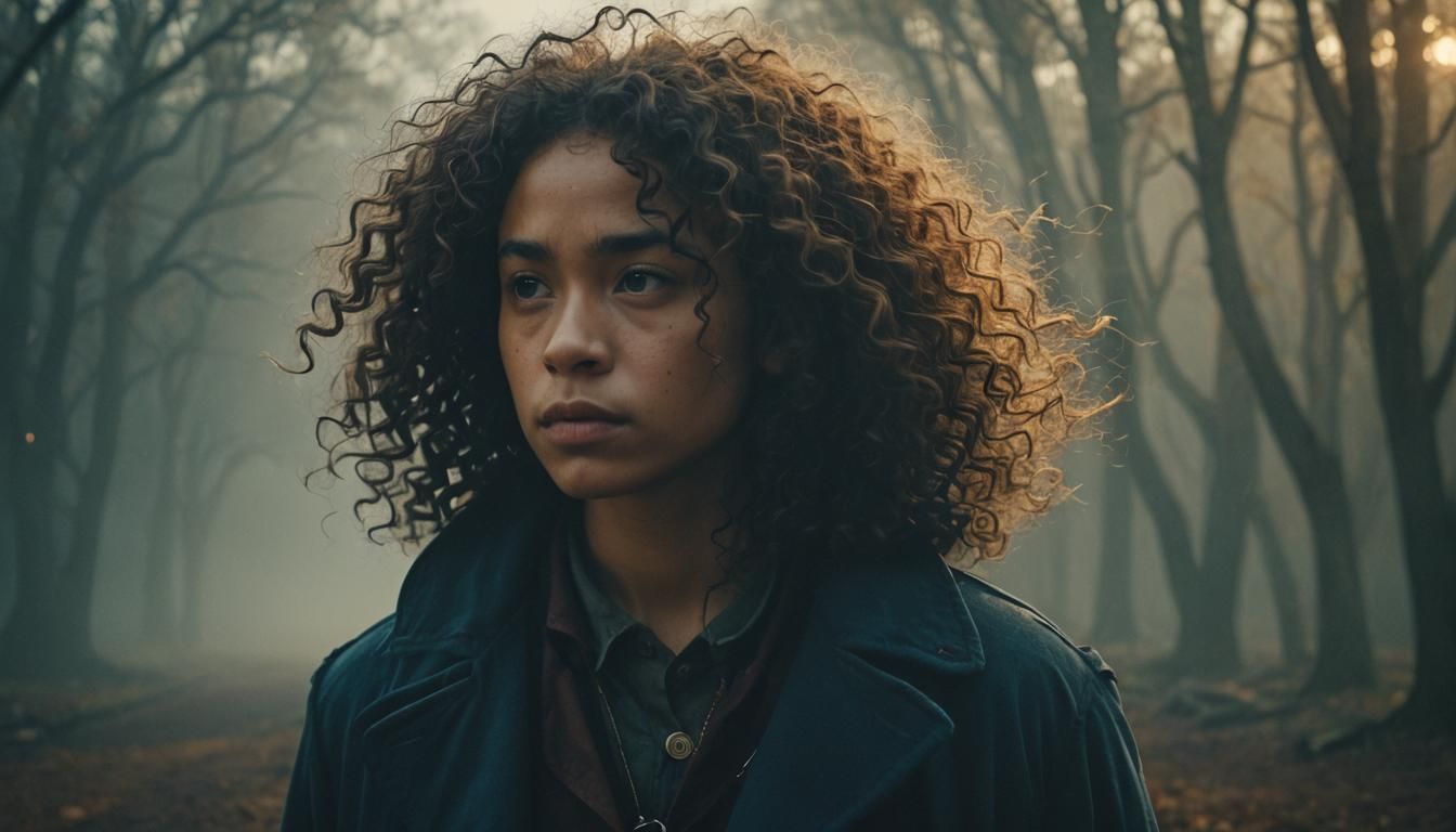 Dramatic Portrait of Person with Curly Hair