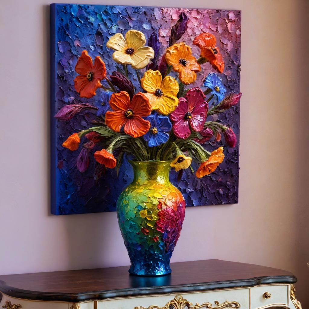 Vibrant Impasto Flowers in Oil Painting Style