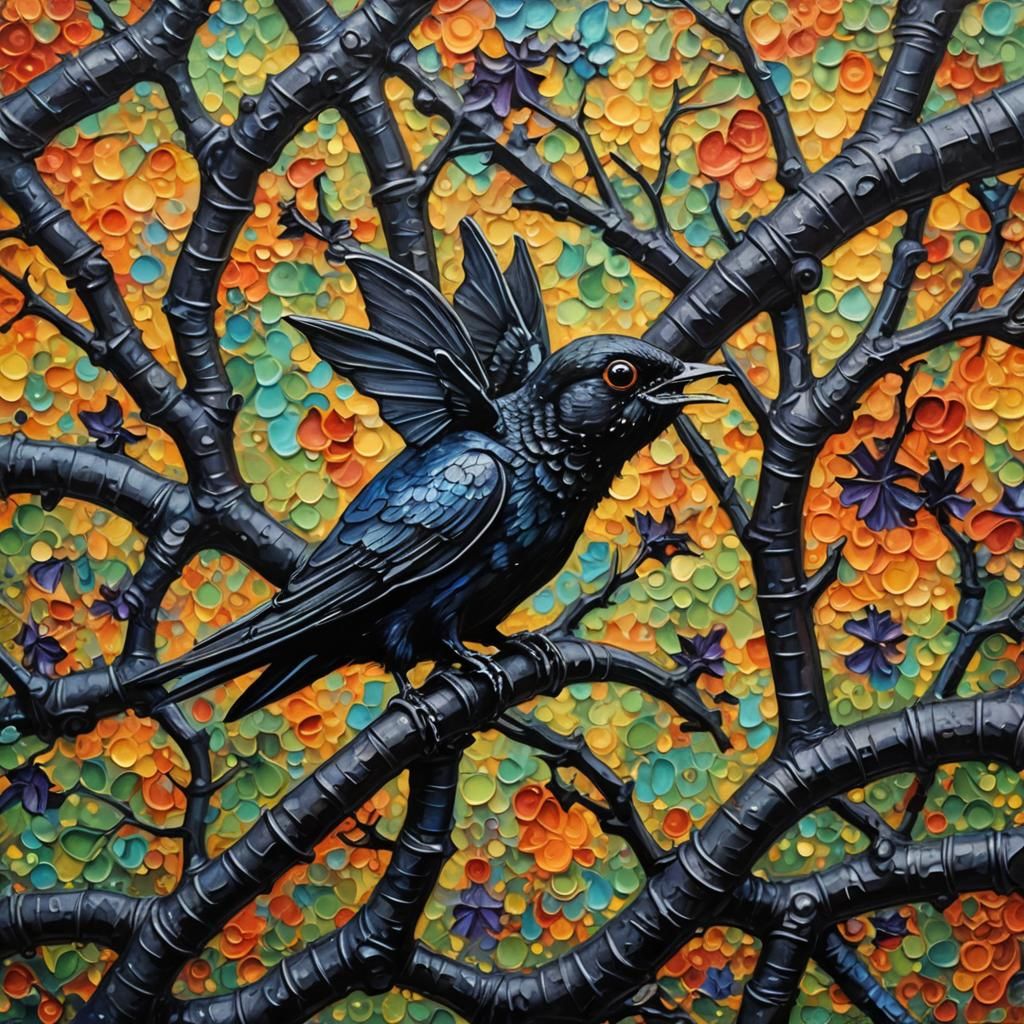 Neo-Impressionistic Bats in Flight as Impasto Painting