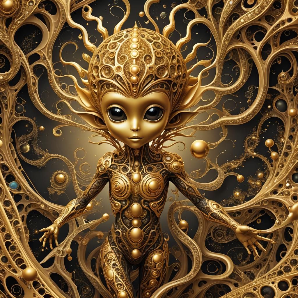 Golden Alien Communicates from Human Stomach