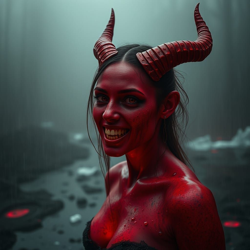 Vampire Goddess Emerges from Dark Dystopian Fog