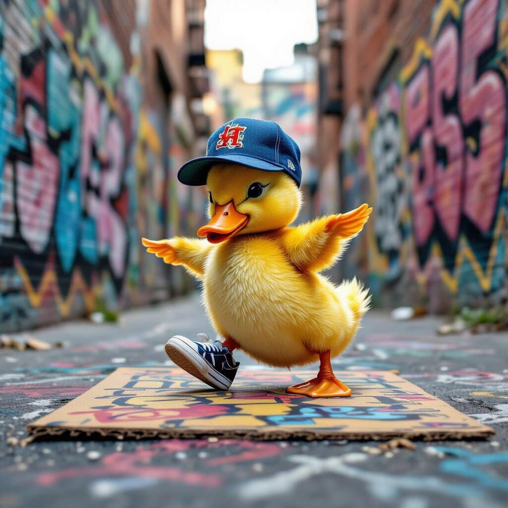 Duckling Breakdancing in Street Art Alley