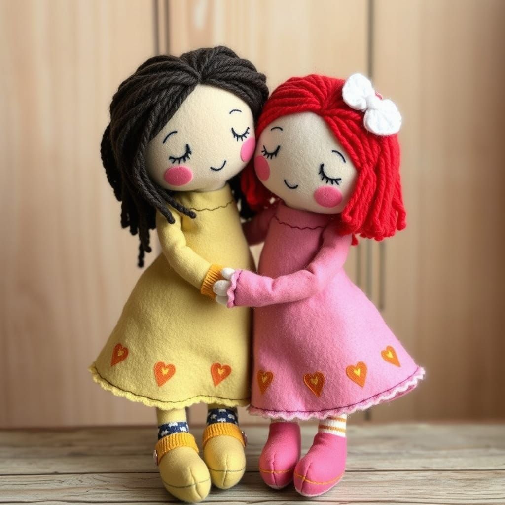 Felt Dolls Hugging: A Simple and Heartwarming Image