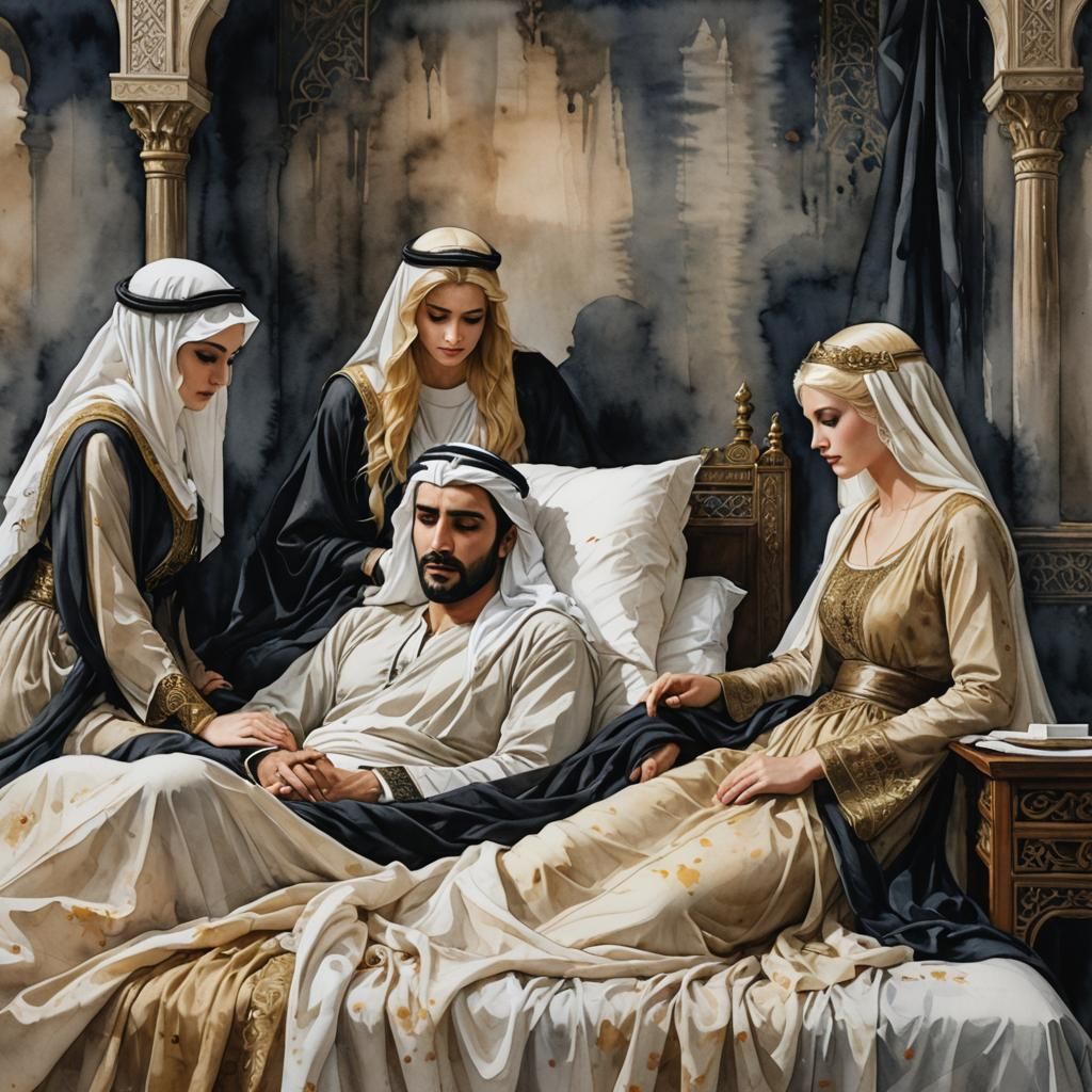 Arab Prince's Farewell: Watercolor of Grief